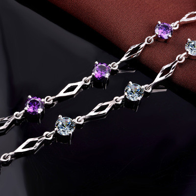 Purple Birthstone 925 Sterling Silver Bracelet - Click Image to Close